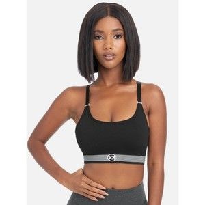 bebe sport Geo Stripe Sports Bra‎ Black & White Top Size Small